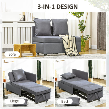 Sleeper Chair 3-in-1 Pull-Out Sofa Bed with Bed Function 2 Seater Sofa with Adjustable Backrest, Side Pocket, Cushion, Casters, up to 300 kg, for small space Dark Gray