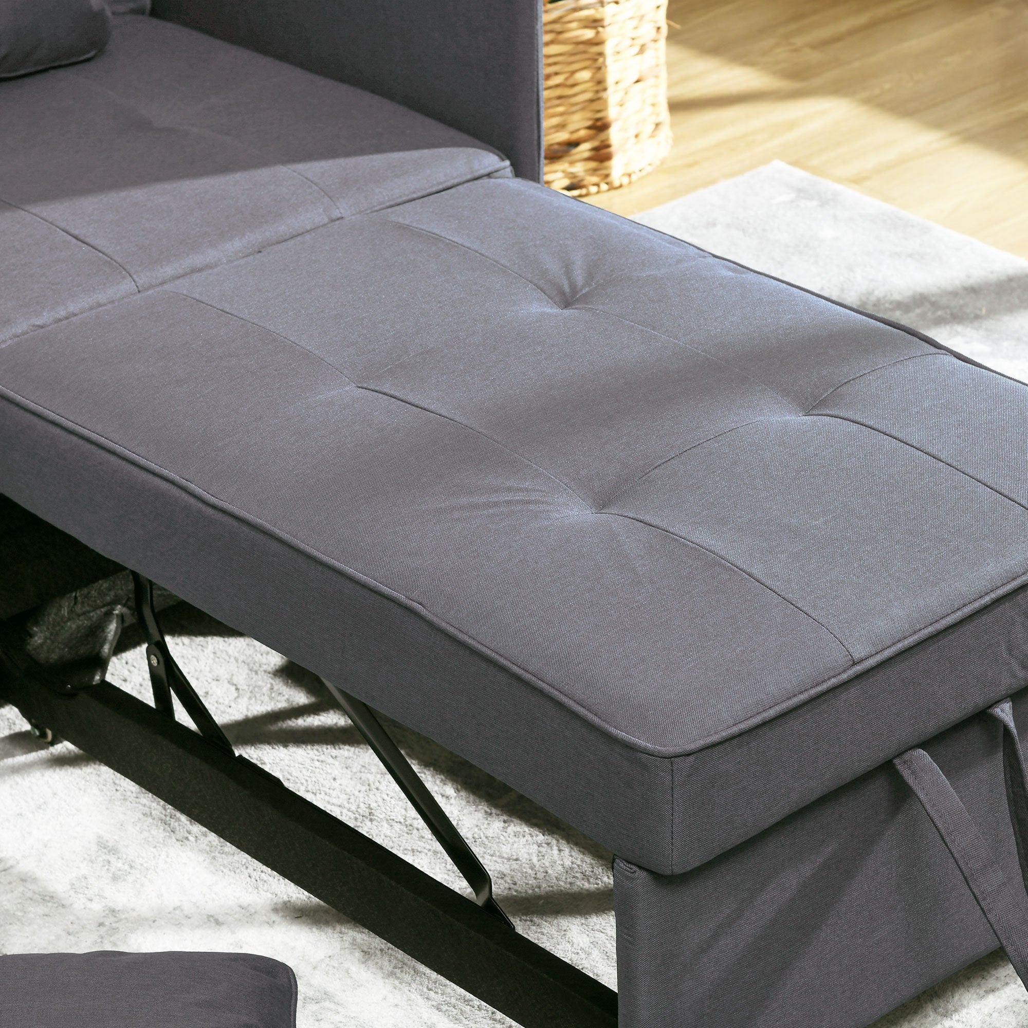 Sleeper Chair 3-in-1 Pull-Out Sofa Bed with Bed Function 2 Seater Sofa with Adjustable Backrest, Side Pocket, Cushion, Casters, up to 300 kg, for small space Dark Gray
