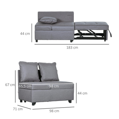 Sleeper Chair 3-in-1 Pull-Out Sofa Bed with Bed Function 2 Seater Sofa with Adjustable Backrest, Side Pocket, Cushion, Casters, up to 300 kg, for small space Dark Gray