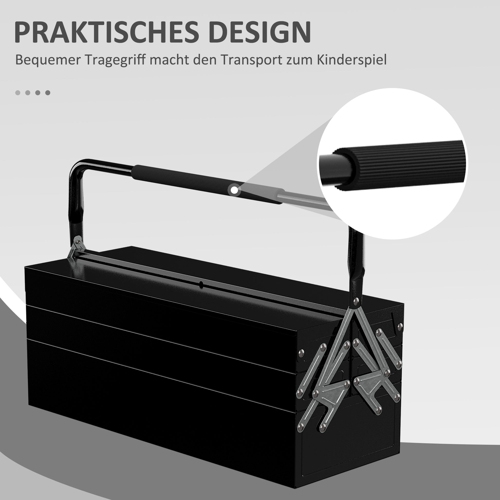 Tool Box Tool Chest 5 Compartments Foldable Steel (SPCC) Black 56 x 20 x 41 cm