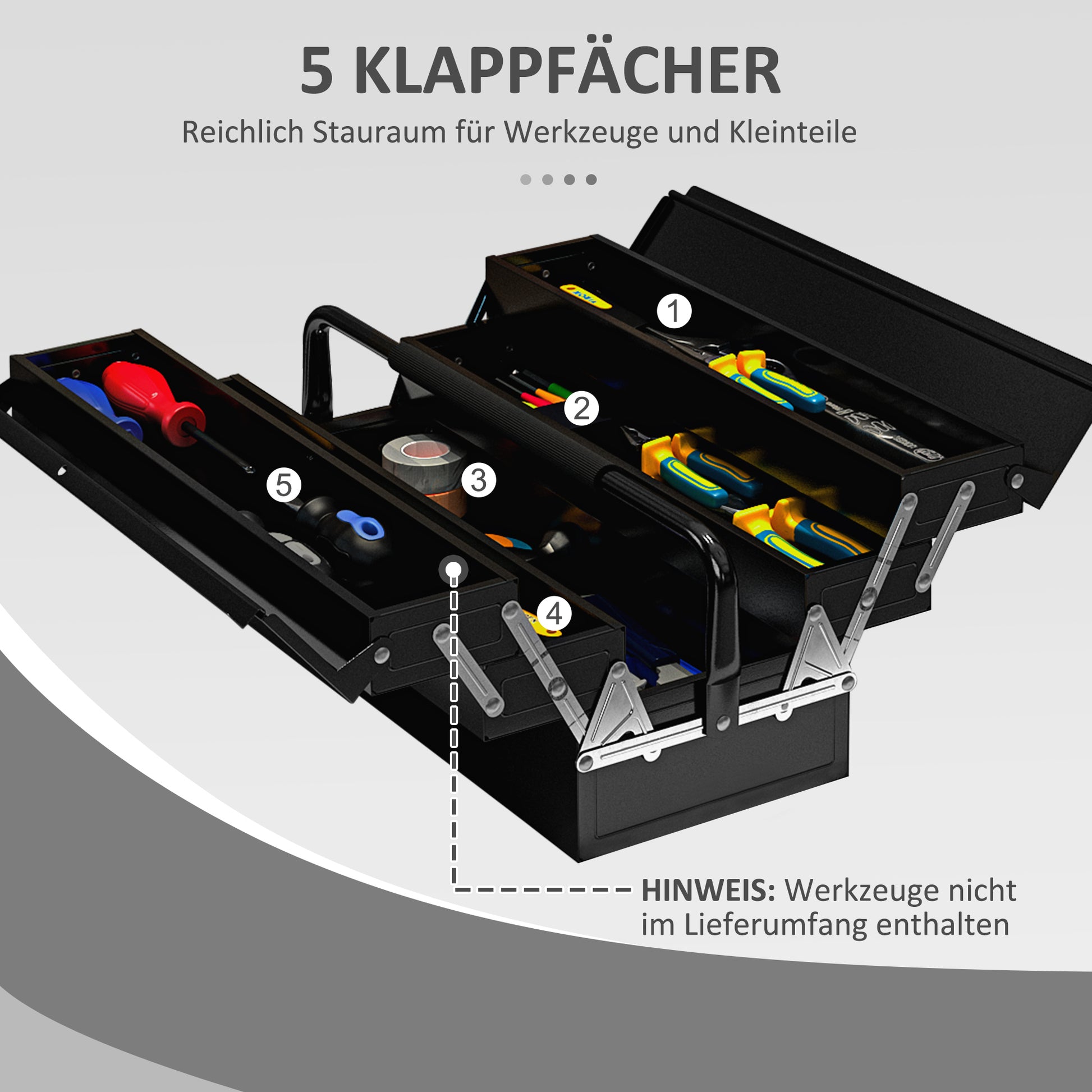 Tool Box Tool Chest 5 Compartments Foldable Steel (SPCC) Black 56 x 20 x 41 cm