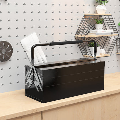 Tool Box Tool Chest 5 Compartments Foldable Steel (SPCC) Black 56 x 20 x 41 cm