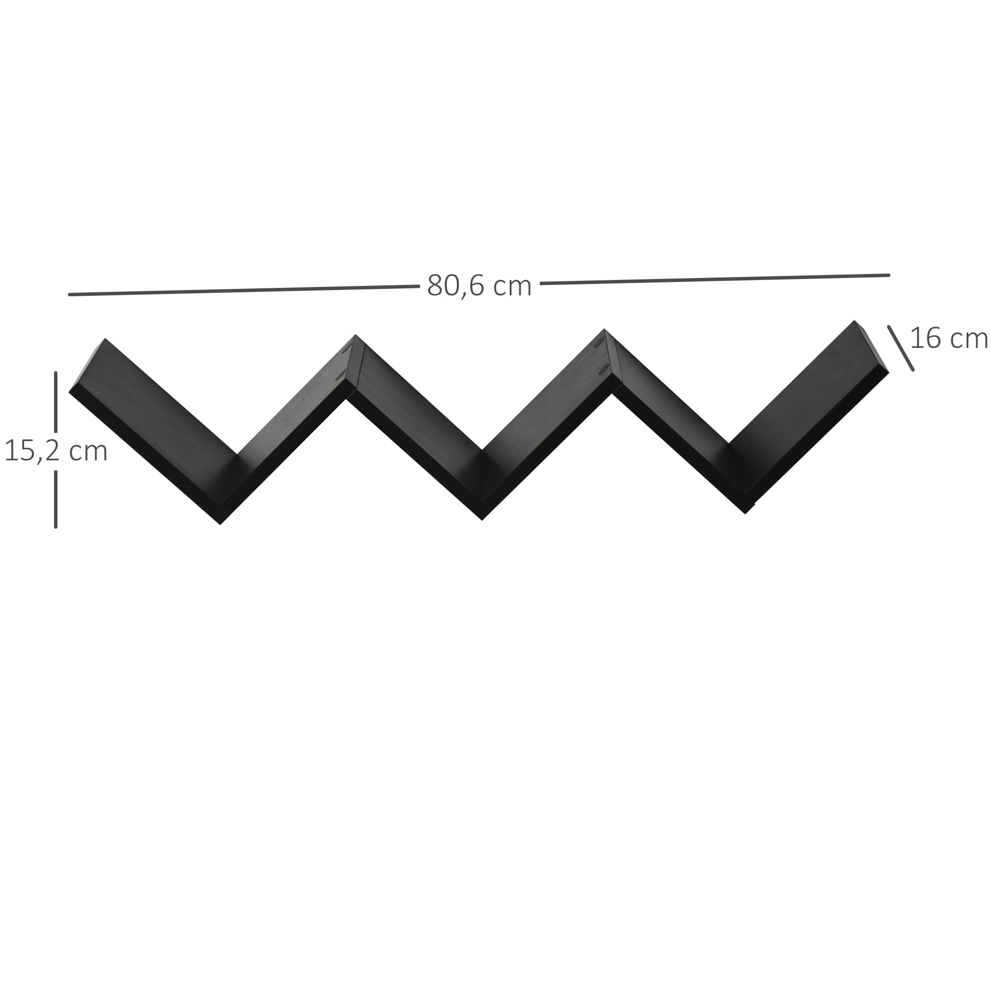 Floating Wall Shelves - Contemporary V-shaped Design - Mounting Kit Included - Black Particle Boards