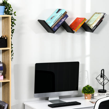 Floating Wall Shelves - Contemporary V-shaped Design - Mounting Kit Included - Black Particle Boards