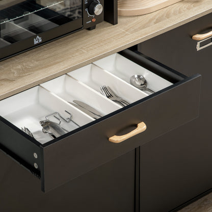 Kitchen Pantry Sideboard with 1 Drawer 3 Doors and Open Storage Modern Style Microwave Stand 119x41x180 cm Black