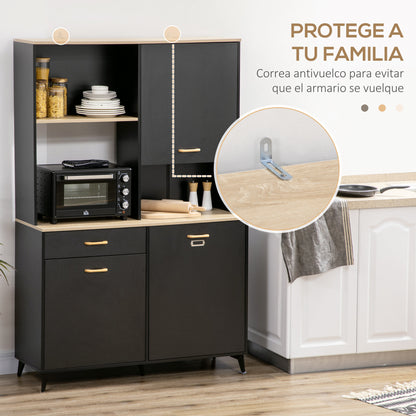 Kitchen Pantry Sideboard with 1 Drawer 3 Doors and Open Storage Modern Style Microwave Stand 119x41x180 cm Black