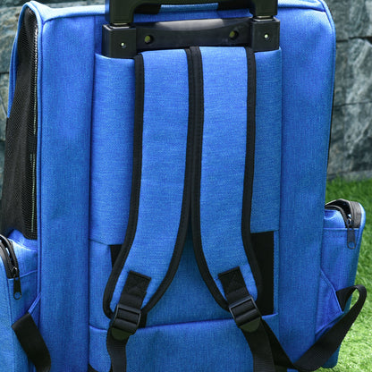 Pet Carrier 2-in-1 Wheeled Backpack Travel Bag with 2 Wheels for Dogs Cats with Retractable Aluminum Handle and Storage Pockets 16.5x9.8x21.7 inches Blue