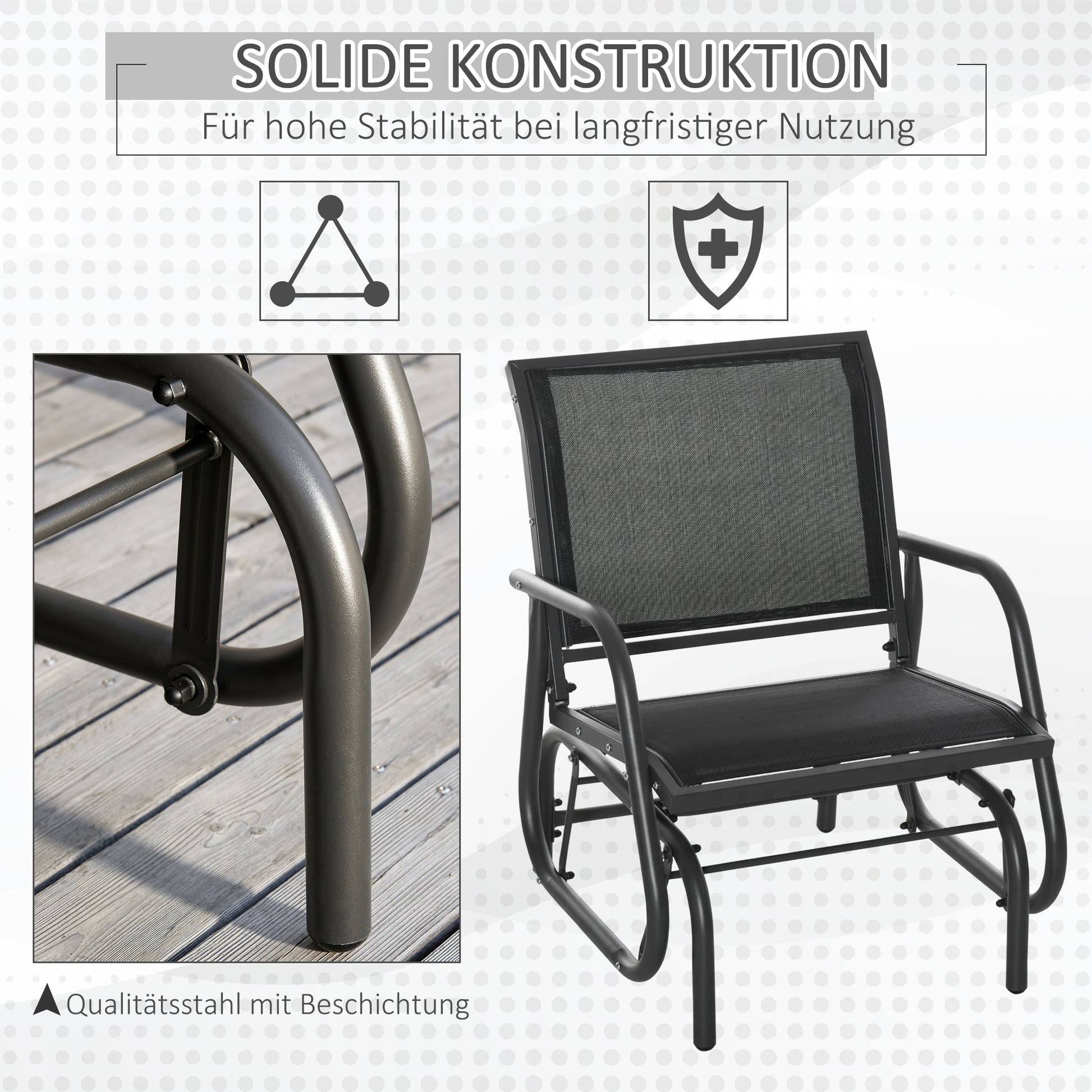 Metal Swing Chair Garden Chair with Armrest Backrest Garden Swing up to 120 kg Load Capacity Outdoor Relax Chair for Balcony Garden Terrace Black