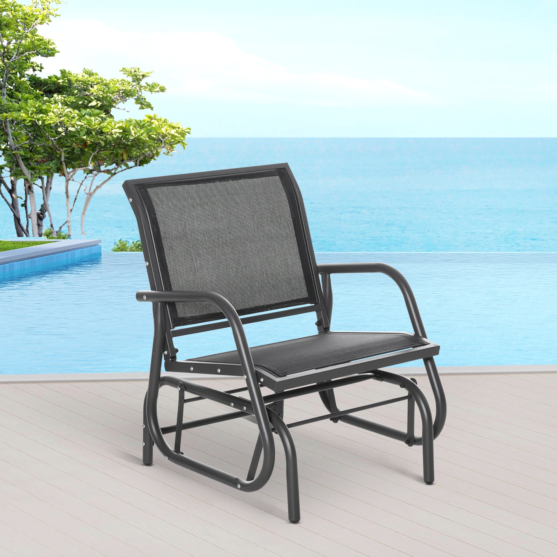 Metal Swing Chair Garden Chair with Armrest Backrest Garden Swing up to 120 kg Load Capacity Outdoor Relax Chair for Balcony Garden Terrace Black
