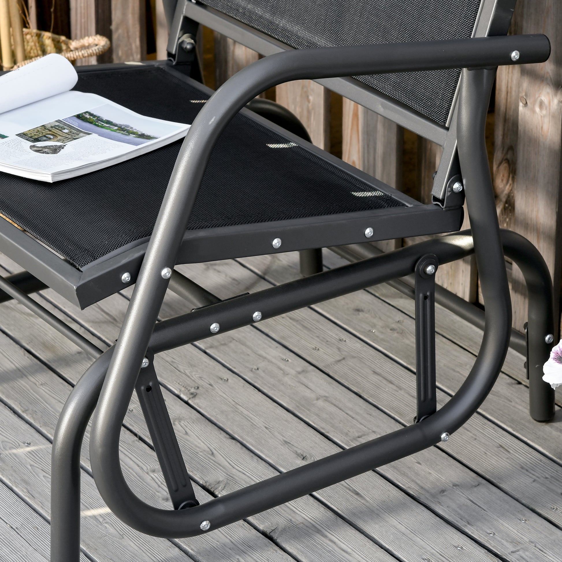 Metal Swing Chair Garden Chair with Armrest Backrest Garden Swing up to 120 kg Load Capacity Outdoor Relax Chair for Balcony Garden Terrace Black