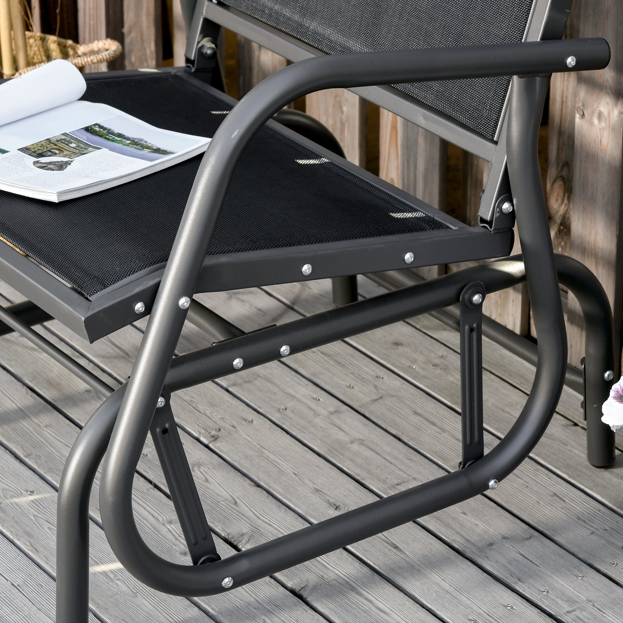 Metal Swing Chair Garden Chair with Armrest Backrest Garden Swing up to 120 kg Load Capacity Outdoor Relax Chair for Balcony Garden Terrace Black