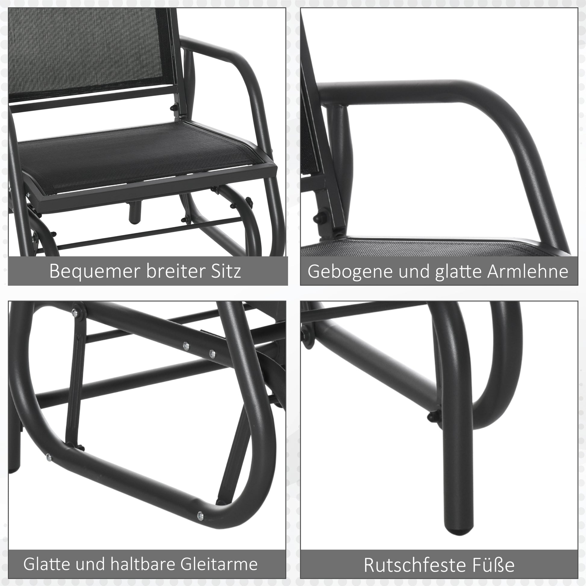 Metal Swing Chair Garden Chair with Armrest Backrest Garden Swing up to 120 kg Load Capacity Outdoor Relax Chair for Balcony Garden Terrace Black