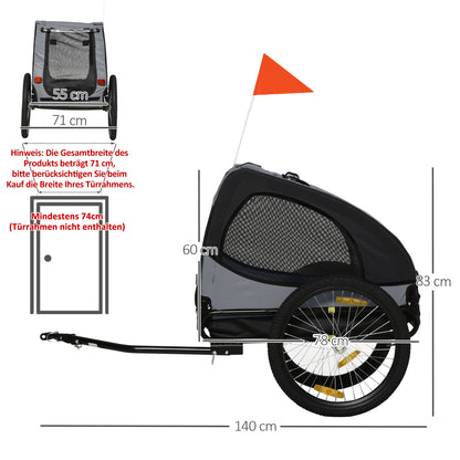 Dog Trailer, Foldable Pet Bike Trailer, Quick Release Wheels, Water Resistant, Oxford Fabric, Steel, 140 x 71 x 83 cm, Black