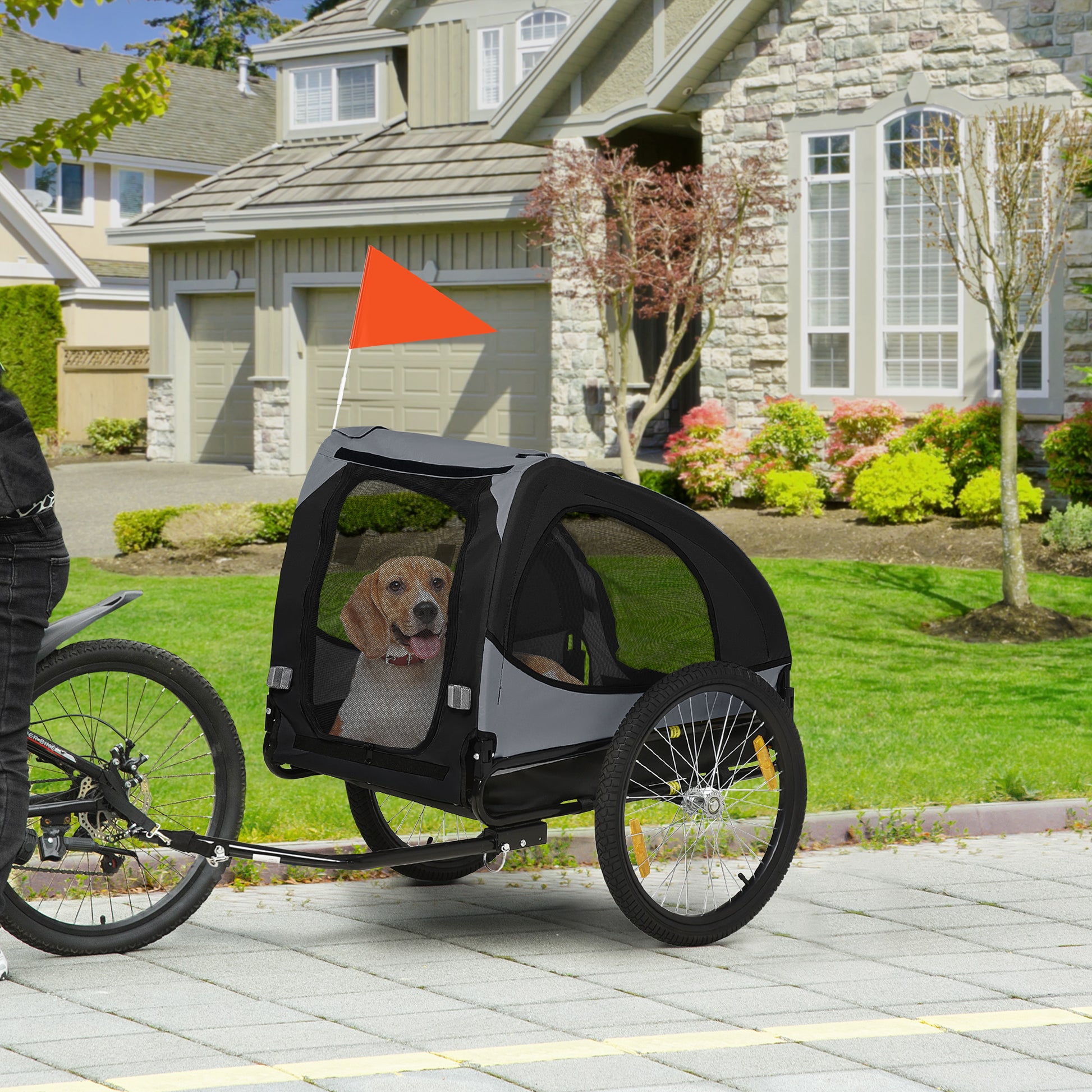 Dog Trailer, Foldable Pet Bike Trailer, Quick Release Wheels, Water Resistant, Oxford Fabric, Steel, 140 x 71 x 83 cm, Black