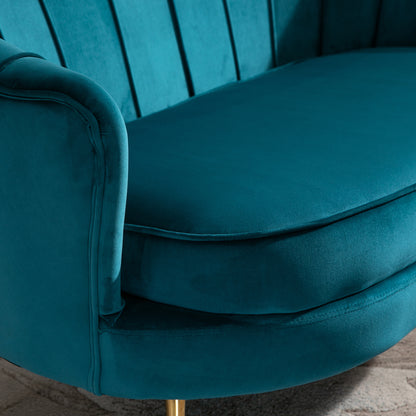 Sofa 2 Seater Couch with Armrest Thickly Padded Upholstered Modern Double Sofa with Velvet Look for Living Room Bedroom, 130 x 77 x 77 cm, Dark green