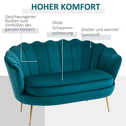 Sofa 2 Seater Couch with Armrest Thickly Padded Upholstered Modern Double Sofa with Velvet Look for Living Room Bedroom, 130 x 77 x 77 cm, Dark green