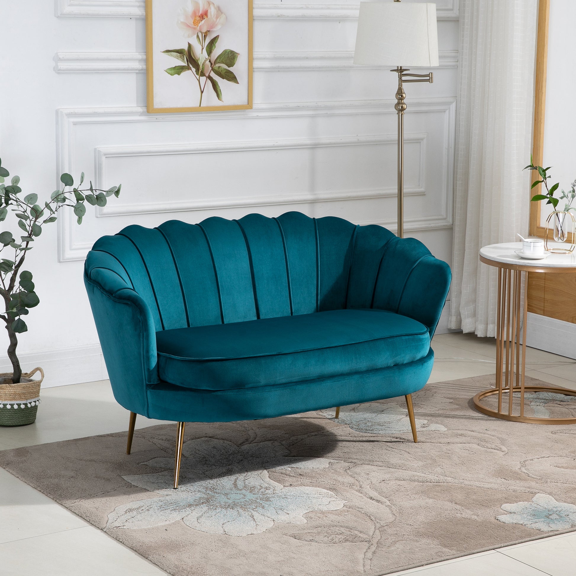 Sofa 2 Seater Couch with Armrest Thickly Padded Upholstered Modern Double Sofa with Velvet Look for Living Room Bedroom, 130 x 77 x 77 cm, Dark green