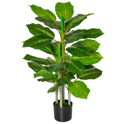 Artificial Perennial Leaf Plant 95 cm Height with 33 Realistic Leaves in Cement Pot Artificial Tree for Indoor Decoration Living Room Office Green