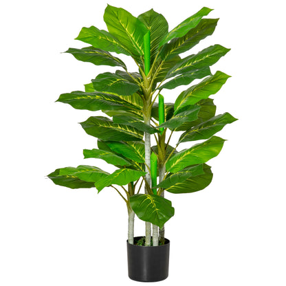 Artificial Perennial Leaf Plant 95 cm Height with 33 Realistic Leaves in Cement Pot Artificial Tree for Indoor Decoration Living Room Office Green