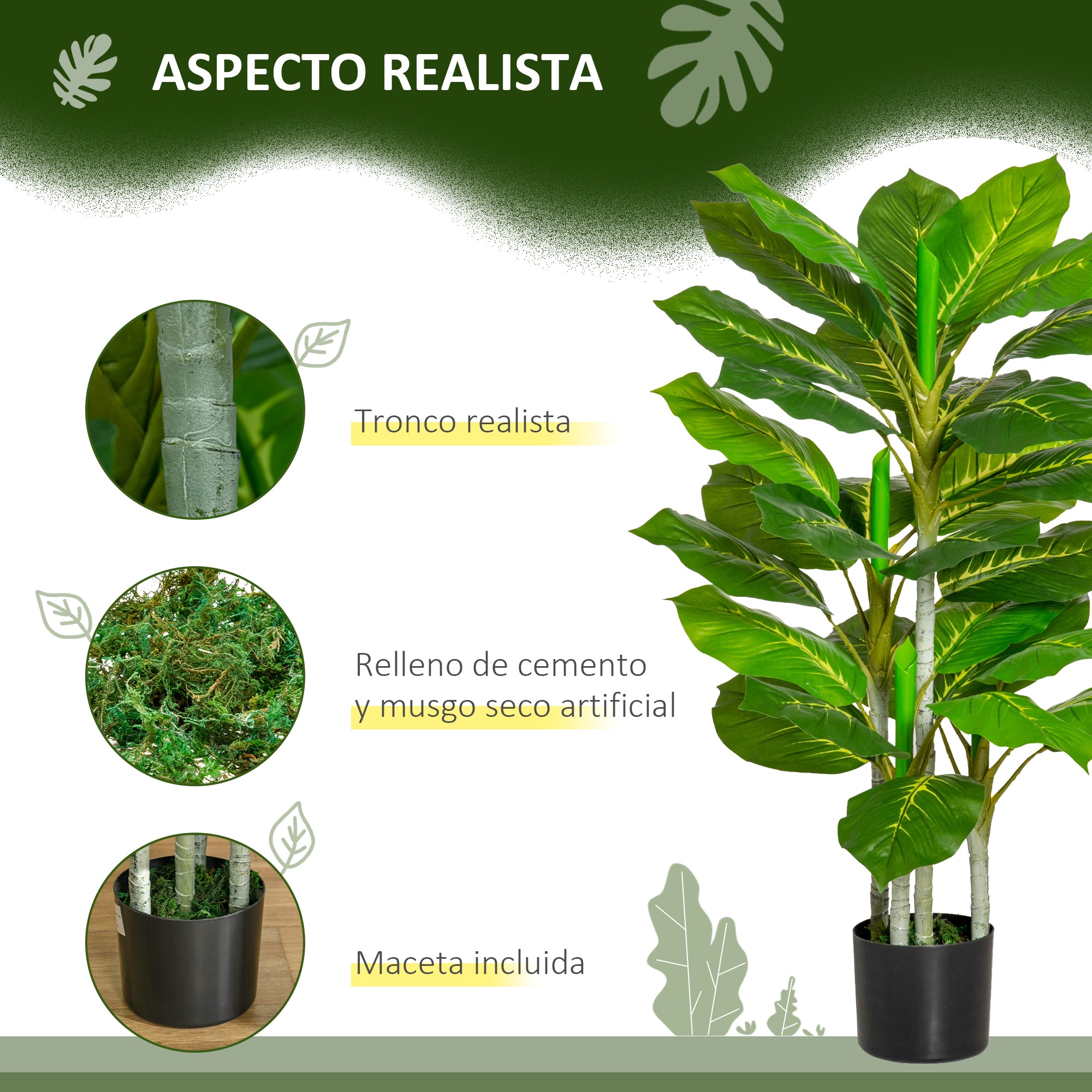 Artificial Perennial Leaf Plant 95 cm Height with 33 Realistic Leaves in Cement Pot Artificial Tree for Indoor Decoration Living Room Office Green