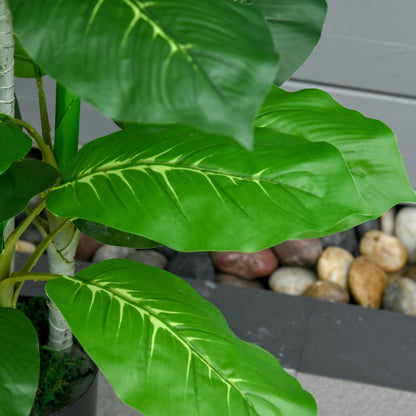 Artificial Perennial Leaf Plant 95 cm Height with 33 Realistic Leaves in Cement Pot Artificial Tree for Indoor Decoration Living Room Office Green