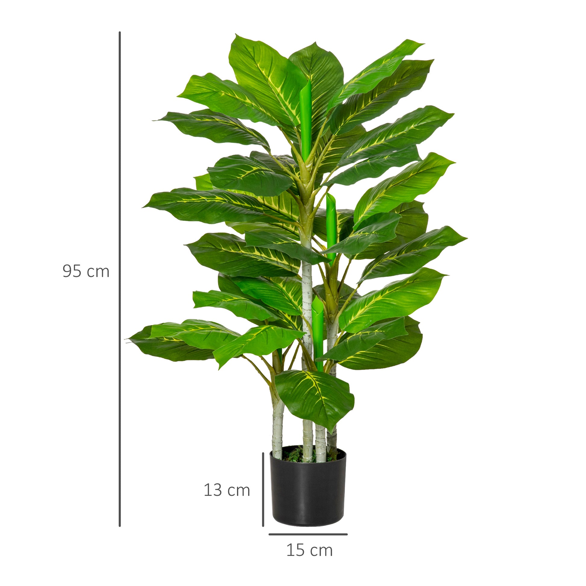 Artificial Perennial Leaf Plant 95 cm Height with 33 Realistic Leaves in Cement Pot Artificial Tree for Indoor Decoration Living Room Office Green