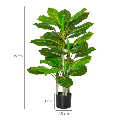 Artificial Perennial Leaf Plant 95 cm Height with 33 Realistic Leaves in Cement Pot Artificial Tree for Indoor Decoration Living Room Office Green