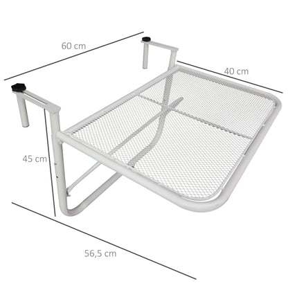 Balcony Hanging Table 3-Level Adjustable Hanging Table Made of Metal Weatherproof Balcony Table Side Table for Balcony Railing Terrace Railing Table for Hanging 60 x 56.5 cm, White