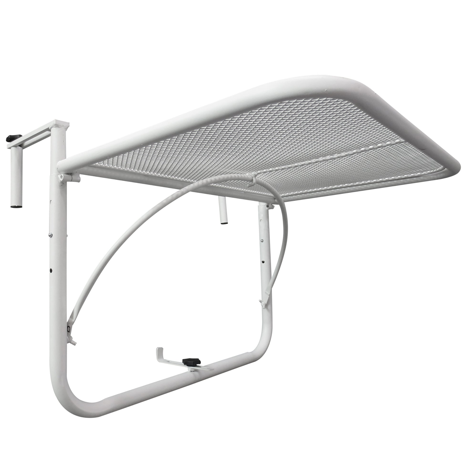 Balcony Hanging Table 3-Level Adjustable Hanging Table Made of Metal Weatherproof Balcony Table Side Table for Balcony Railing Terrace Railing Table for Hanging 60 x 56.5 cm, White