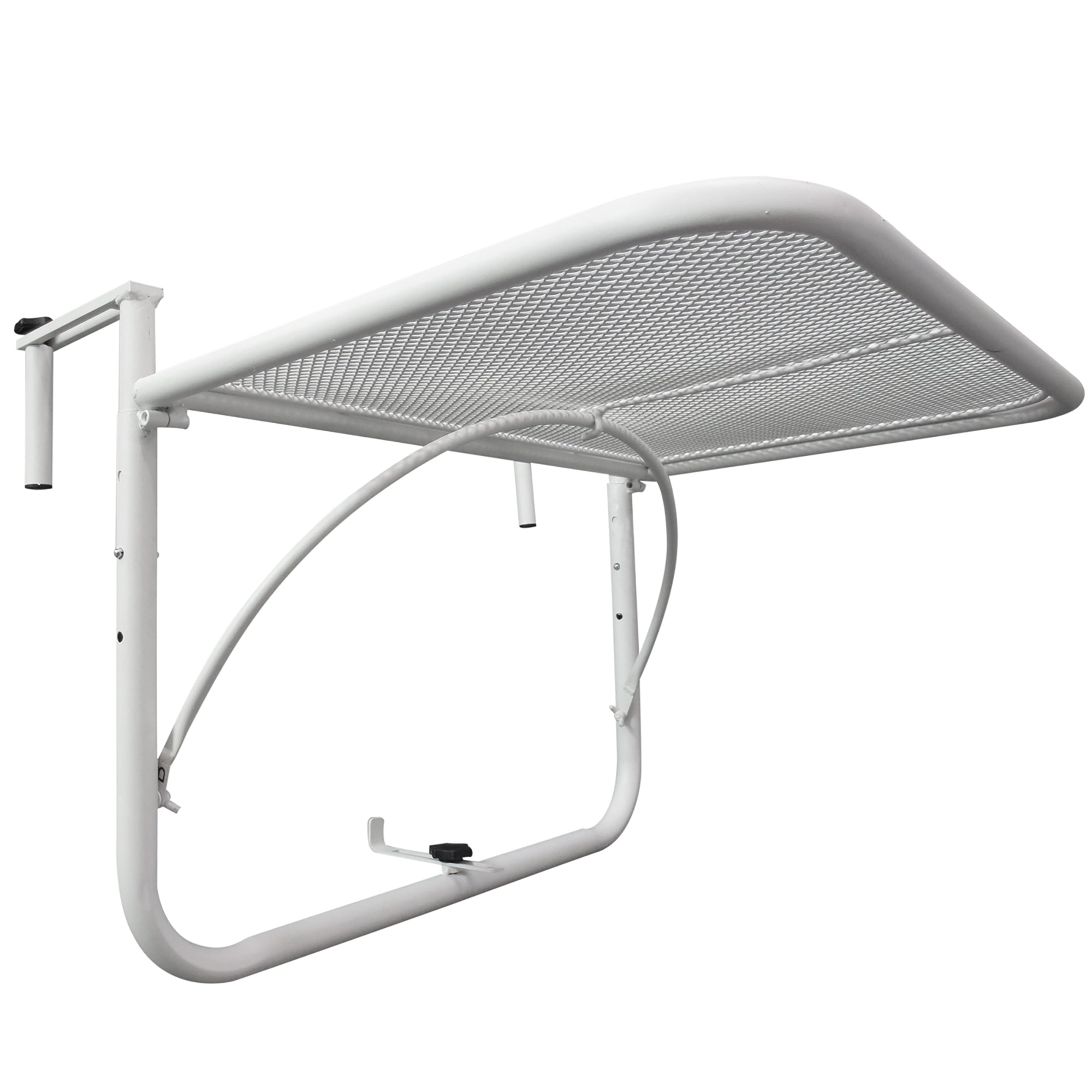 Balcony Hanging Table 3-Level Adjustable Hanging Table Made of Metal Weatherproof Balcony Table Side Table for Balcony Railing Terrace Railing Table for Hanging 60 x 56.5 cm, White
