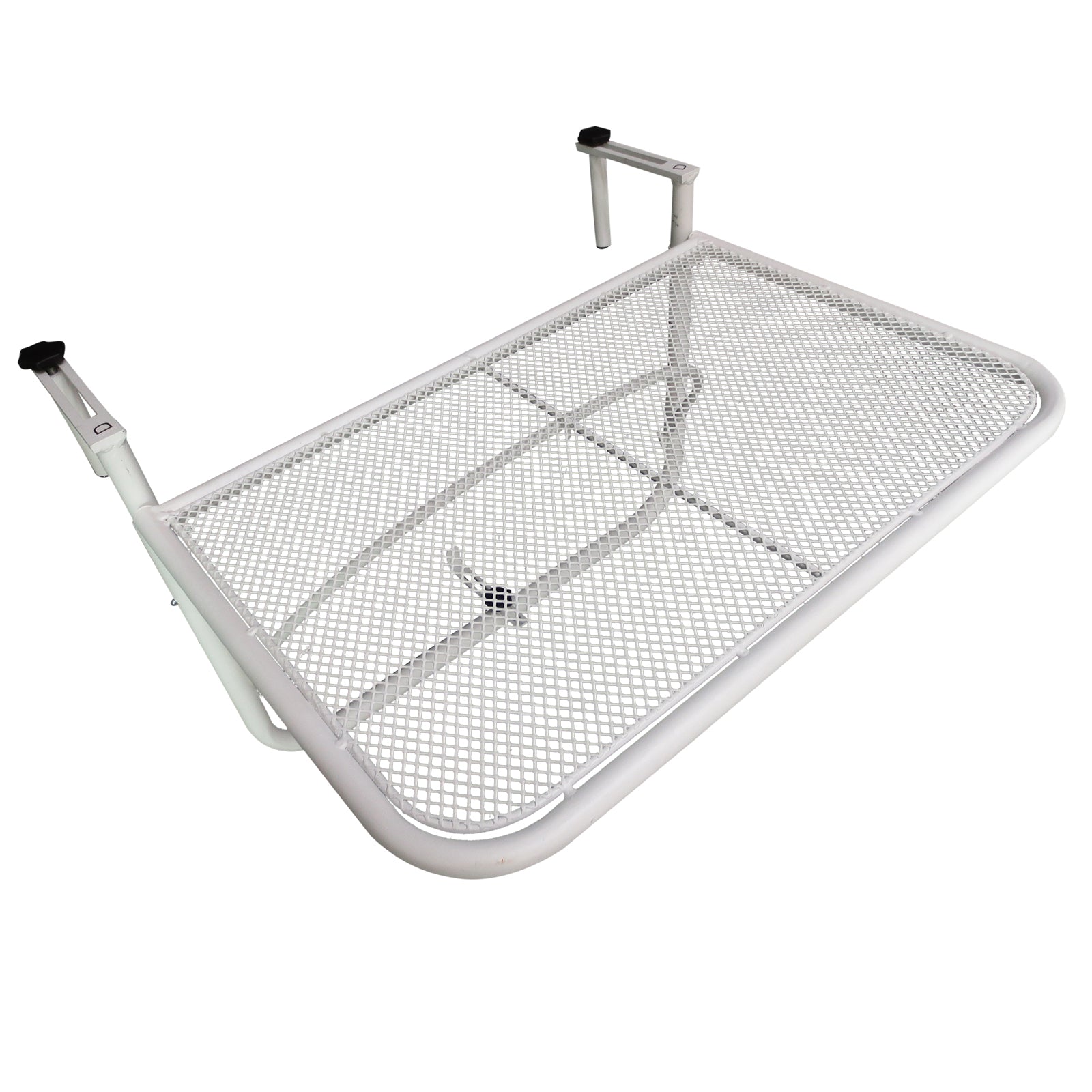 Balcony Hanging Table 3-Level Adjustable Hanging Table Made of Metal Weatherproof Balcony Table Side Table for Balcony Railing Terrace Railing Table for Hanging 60 x 56.5 cm, White