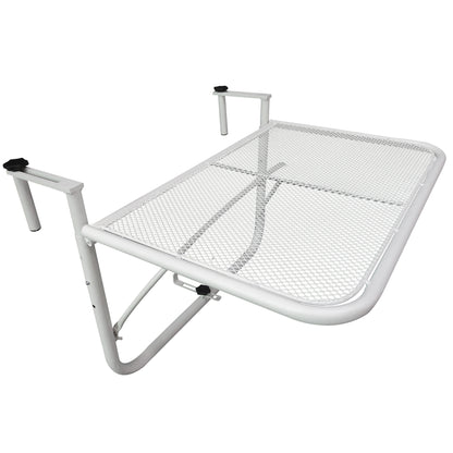 Balcony Hanging Table 3-Level Adjustable Hanging Table Made of Metal Weatherproof Balcony Table Side Table for Balcony Railing Terrace Railing Table for Hanging 60 x 56.5 cm, White