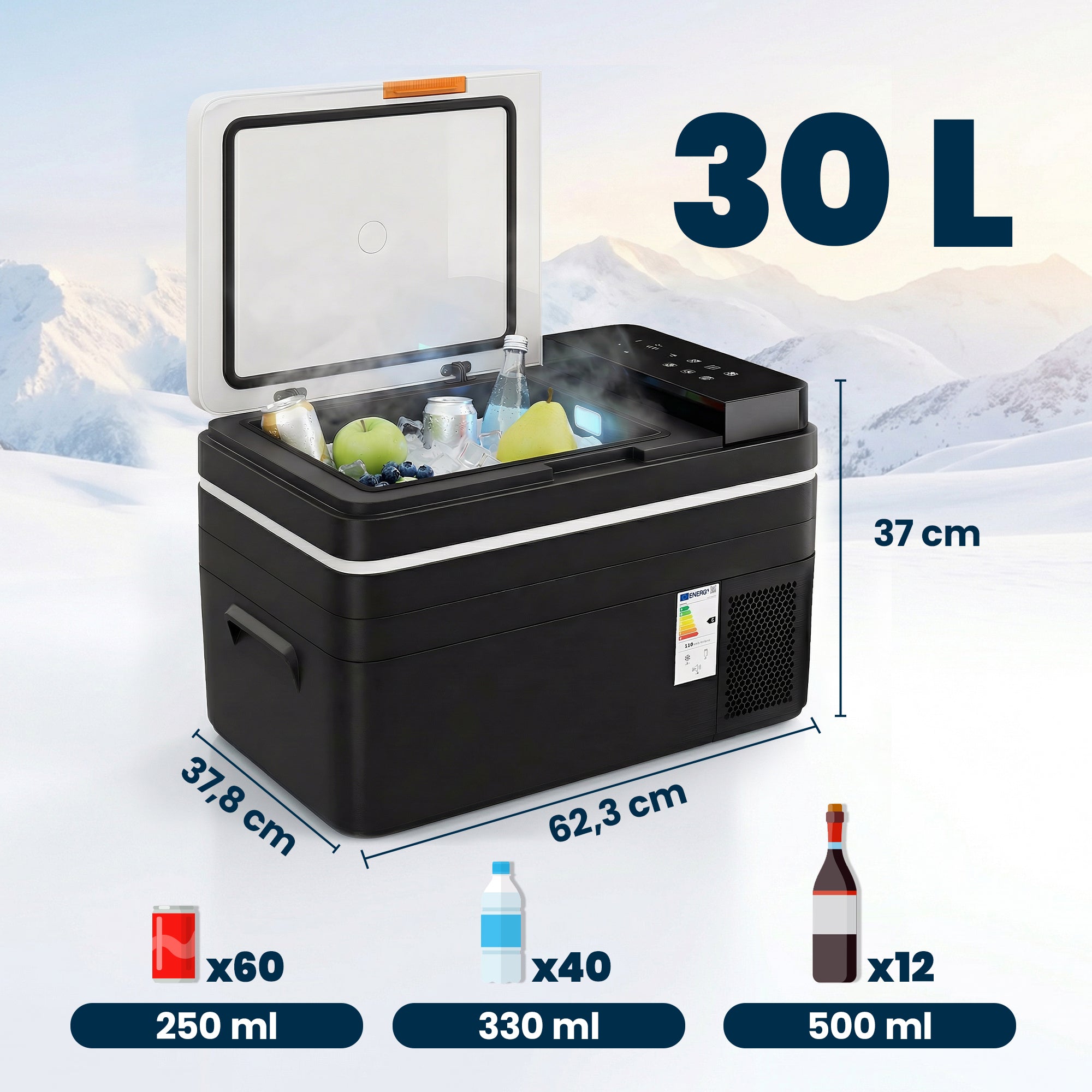 30L Car Electric Cooler, App Control, MAX & ECO Modes, 12V/24V & 100–240V, -4°F to 68°F (-20°C to 20°C), Portable Compressor Refrigerator for Car, Truck, Boat, RV, Black