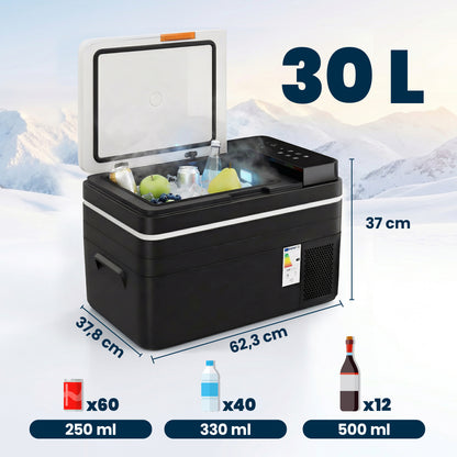 30L Car Electric Cooler, App Control, MAX & ECO Modes, 12V/24V & 100–240V, -4°F to 68°F (-20°C to 20°C), Portable Compressor Refrigerator for Car, Truck, Boat, RV, Black