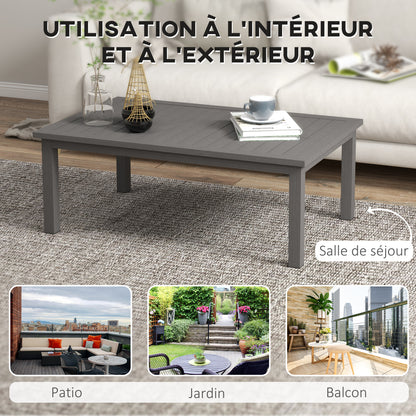 Rectangular Coffee Table Garden Table with Slatted Top for Indoor/Outdoor Use, Aluminum, Brown, 100L x 60W x 37H cm