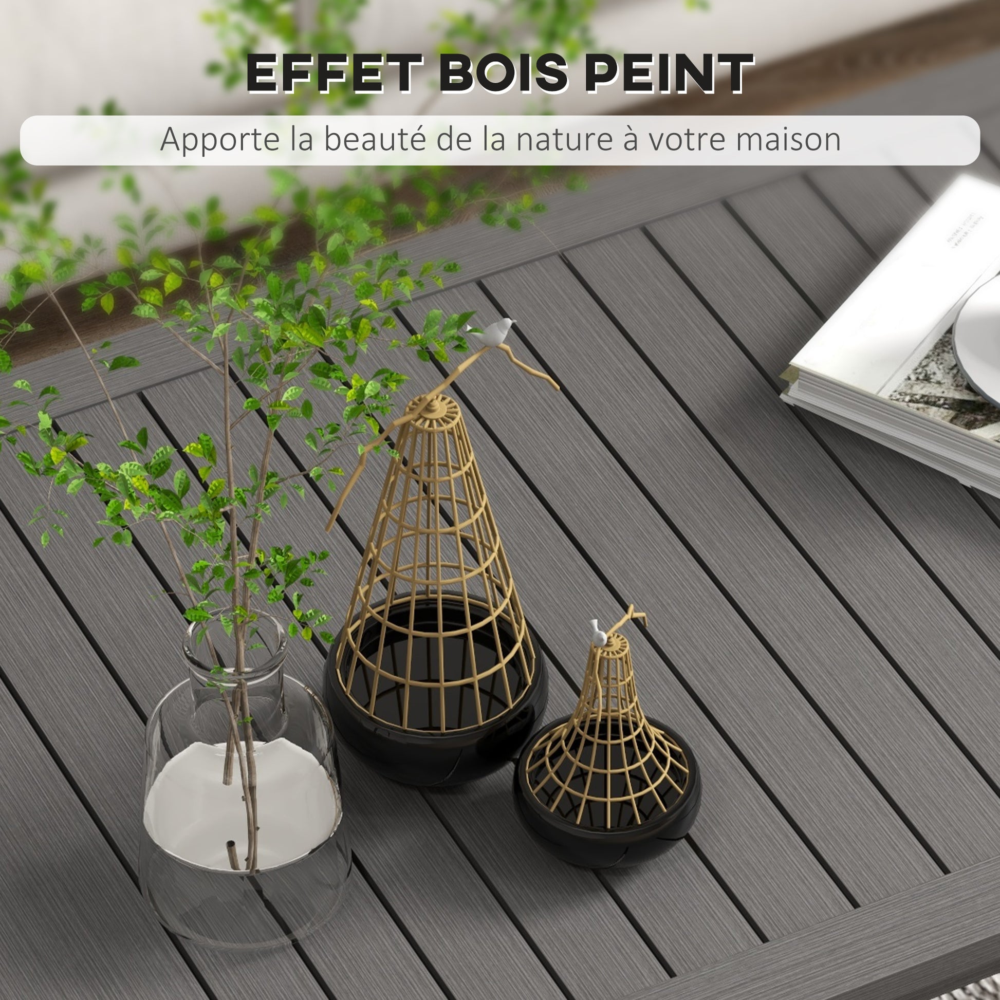 Rectangular Coffee Table Garden Table with Slatted Top for Indoor/Outdoor Use, Aluminum, Brown, 100L x 60W x 37H cm