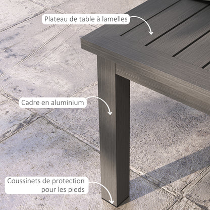 Rectangular Coffee Table Garden Table with Slatted Top for Indoor/Outdoor Use, Aluminum, Brown, 100L x 60W x 37H cm