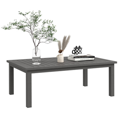 Rectangular Coffee Table Garden Table with Slatted Top for Indoor/Outdoor Use, Aluminum, Brown, 100L x 60W x 37H cm