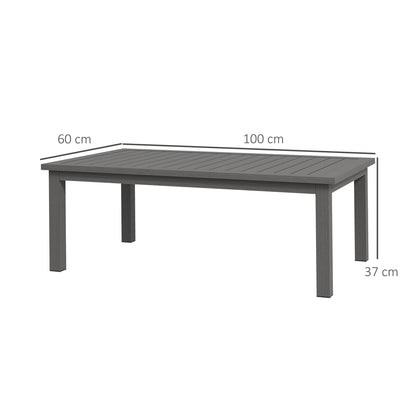 Rectangular Coffee Table Garden Table with Slatted Top for Indoor/Outdoor Use, Aluminum, Brown, 100L x 60W x 37H cm