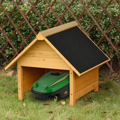 Wooden Garage for Lawn Mower Robot Mowing Robot Garage Carport for Lawn Robot Sun & Rain Protection Yellow 75 x 76 x 70 cm