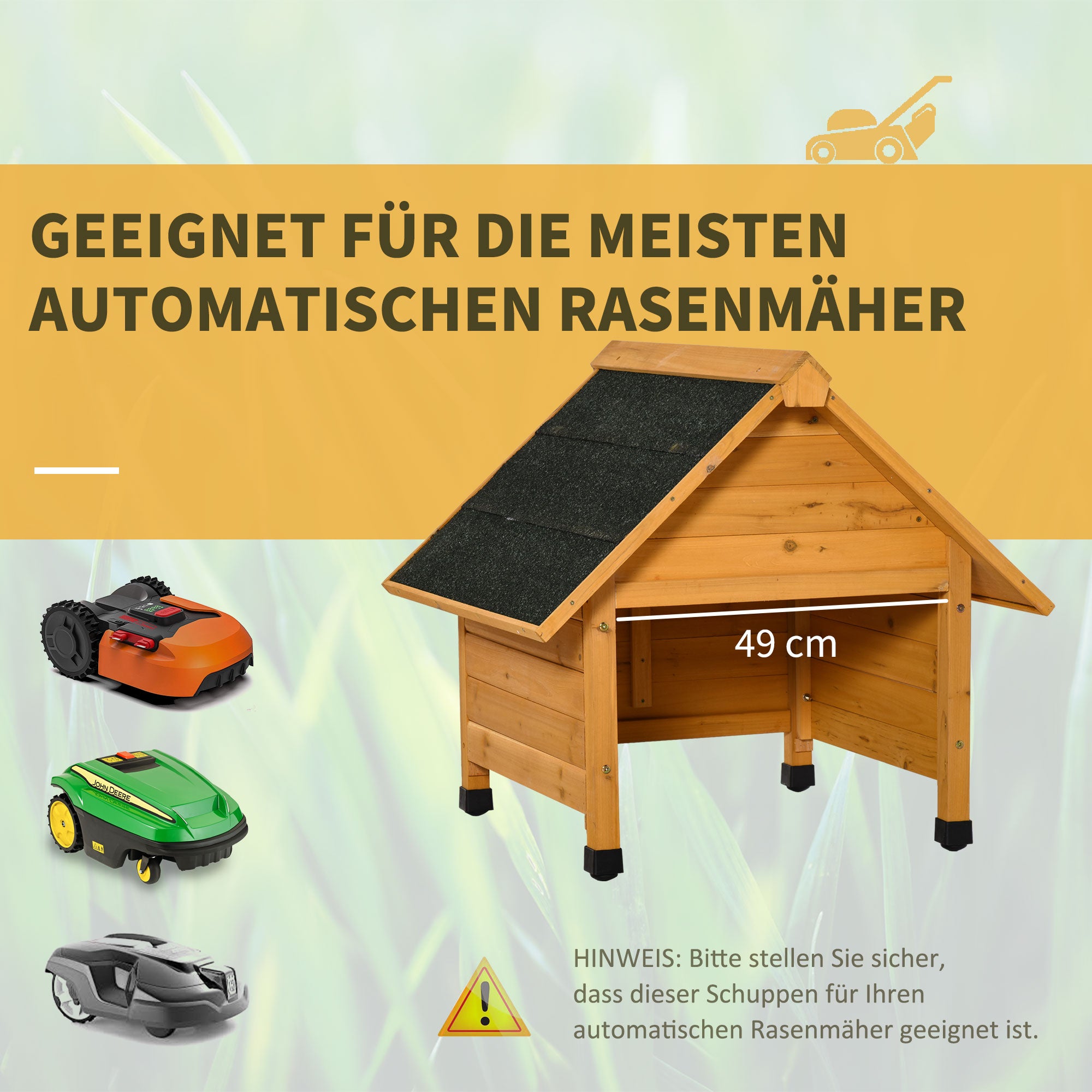 Wooden Garage for Lawn Mower Robot Mowing Robot Garage Carport for Lawn Robot Sun & Rain Protection Yellow 75 x 76 x 70 cm