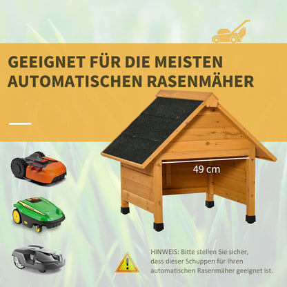 Wooden Garage for Lawn Mower Robot Mowing Robot Garage Carport for Lawn Robot Sun & Rain Protection Yellow 75 x 76 x 70 cm