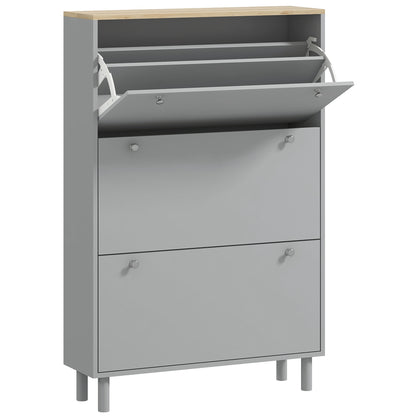 Shoe Cabinet for 24 Pairs, Narrow Shoe Cabinet, Entryway Furniture with 3 Tilting Drawers and Adjustable Shelves, for Hallway and Entrance, 80x23.5x121cm, Gray