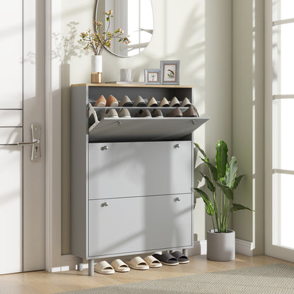 Shoe Cabinet for 24 Pairs, Narrow Shoe Cabinet, Entryway Furniture with 3 Tilting Drawers and Adjustable Shelves, for Hallway and Entrance, 80x23.5x121cm, Gray