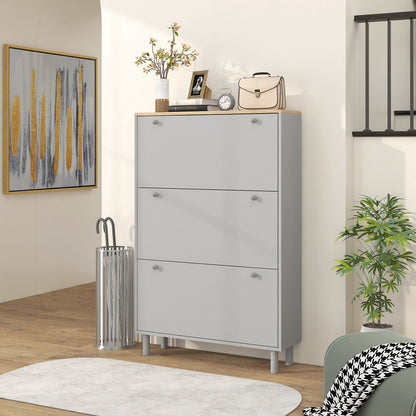 Shoe Cabinet for 24 Pairs, Narrow Shoe Cabinet, Entryway Furniture with 3 Tilting Drawers and Adjustable Shelves, for Hallway and Entrance, 80x23.5x121cm, Gray