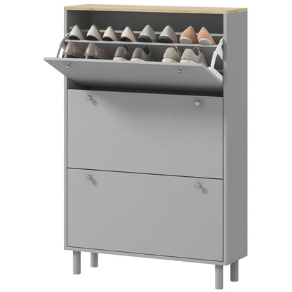 Shoe Cabinet for 24 Pairs, Narrow Shoe Cabinet, Entryway Furniture with 3 Tilting Drawers and Adjustable Shelves, for Hallway and Entrance, 80x23.5x121cm, Gray