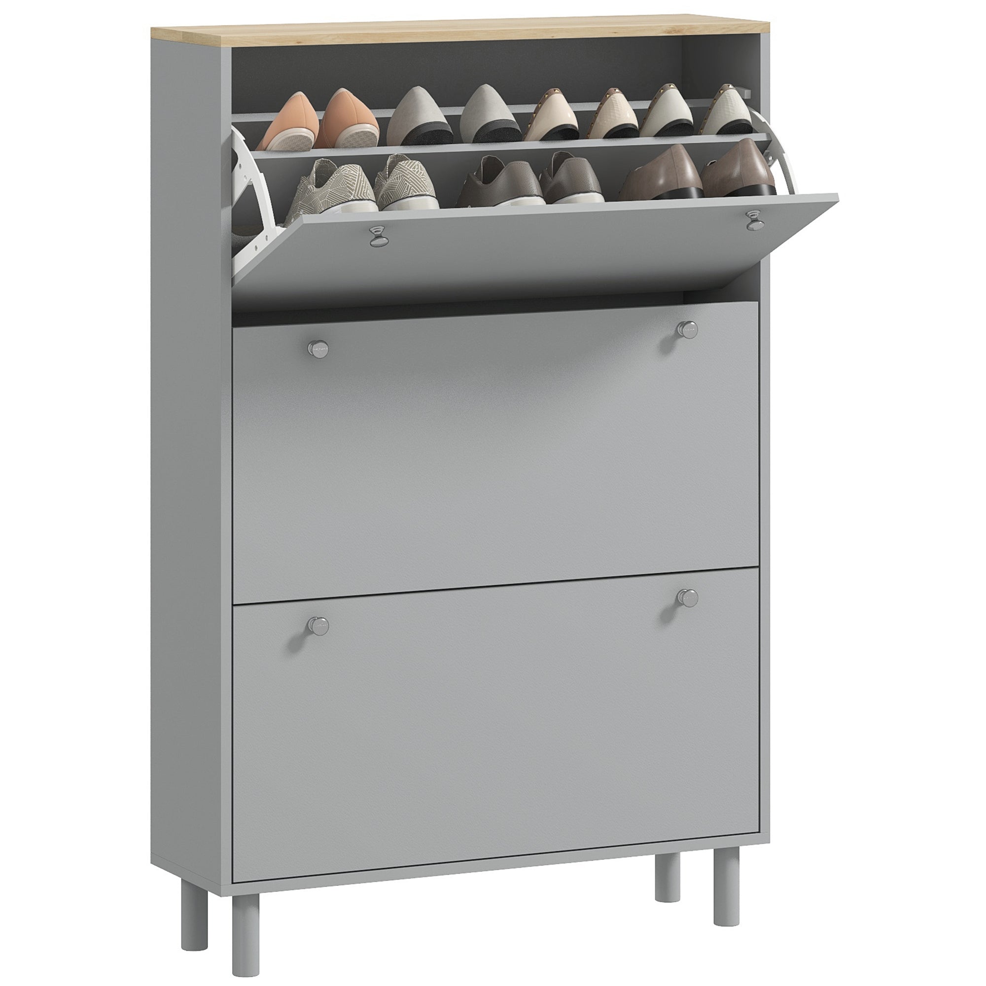 Shoe Cabinet for 24 Pairs, Narrow Shoe Cabinet, Entryway Furniture with 3 Tilting Drawers and Adjustable Shelves, for Hallway and Entrance, 80x23.5x121cm, Gray