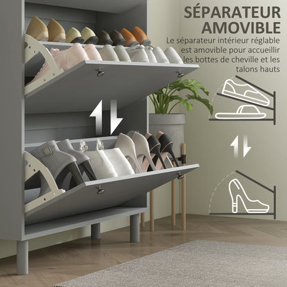 Shoe Cabinet for 24 Pairs, Narrow Shoe Cabinet, Entryway Furniture with 3 Tilting Drawers and Adjustable Shelves, for Hallway and Entrance, 80x23.5x121cm, Gray