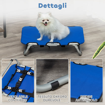 Small Size Foldable Dog Bed for Indoor and Outdoor, Raised Dog Cot, Steel and Oxford Fabric, 59x46x15 cm, Blue