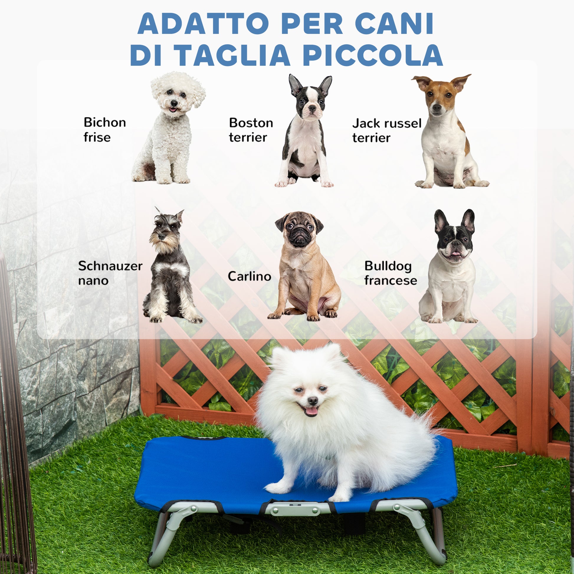 Small Size Foldable Dog Bed for Indoor and Outdoor, Raised Dog Cot, Steel and Oxford Fabric, 59x46x15 cm, Blue